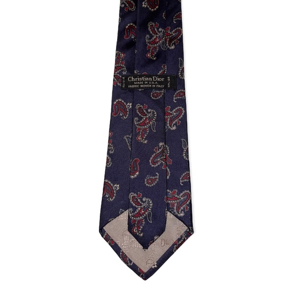 CHRISTIAN DIOR Necktie 100% Silk Navy Paisley 55” Long Classic Tie - Picture 5 of 7